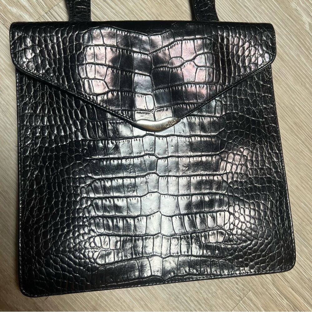 RALPH LAUREN COLLECTION Alligator Skin Leather Black Hand Bag Sterling Flap Tip - Picture 5 of 16